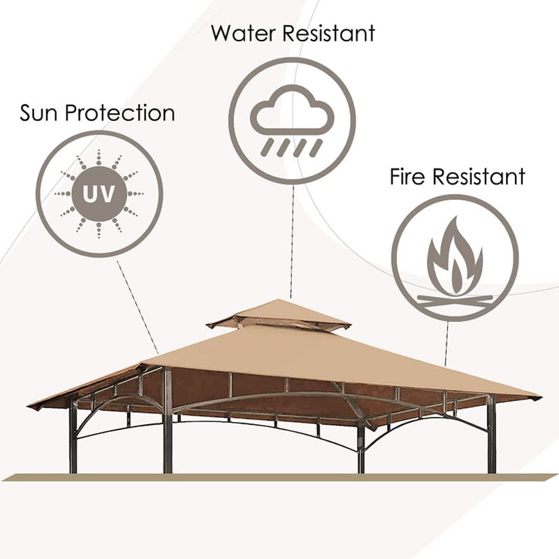 Hugline Grill Gazebo Replacement Canopy Roof - Hugline 5x8 Outdoor Grill Shelter Canopy Top Double Tiered BBQ Tent Cover Fit for Model L-GG001PST-F (Beige) - Image 2